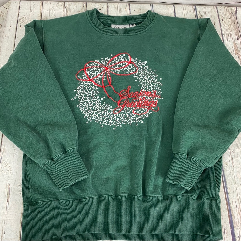 Christmas Seasons Greetings Wreath Sweatshirt M B7